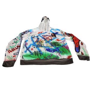 FreshHoods Wall‎ Art Hoodie Men Sz L Multicolor Double Sided Skater Streetwear
